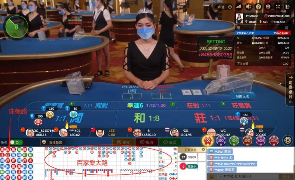 百家樂大路與珠盤路如圖所示